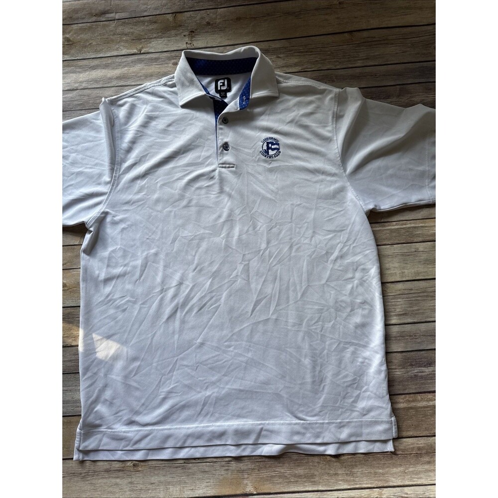 FootJoy FJ Men's Large Athletic Fit Golf Polo White with Blue Collar Canebrake